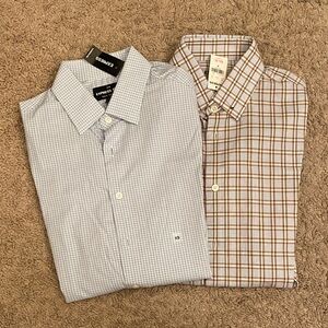 Express Men's Casual Button Down Shirts - Blue and Brown Checkered